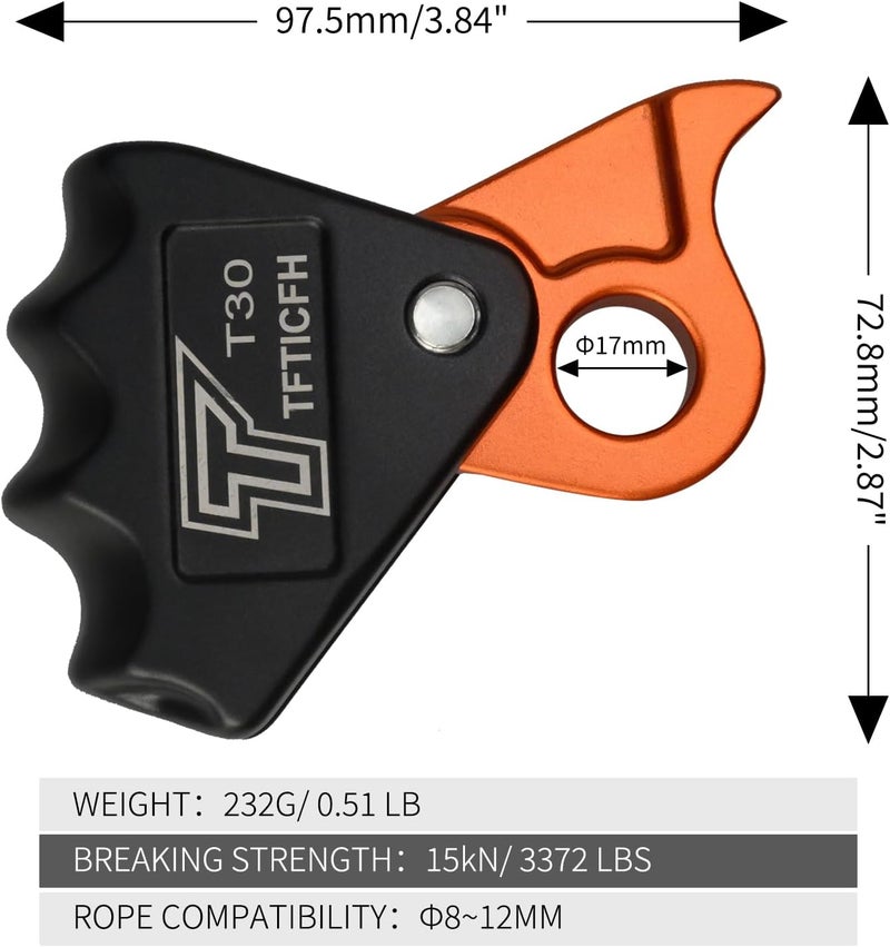 TFTICFH CE 15kN Rope Grab, Safety Clip Clamp, Fall Protection Belay Device, Flipline Rope Adjuster, Self-Locking Fall Arrestor Riser Ascender for Climbing Arborist Rescue Training for 10~12mm Rope - Image 5